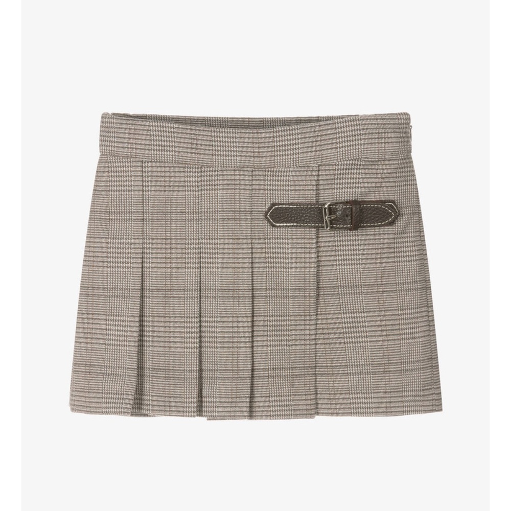 Girls Beige Check Pleated Skort